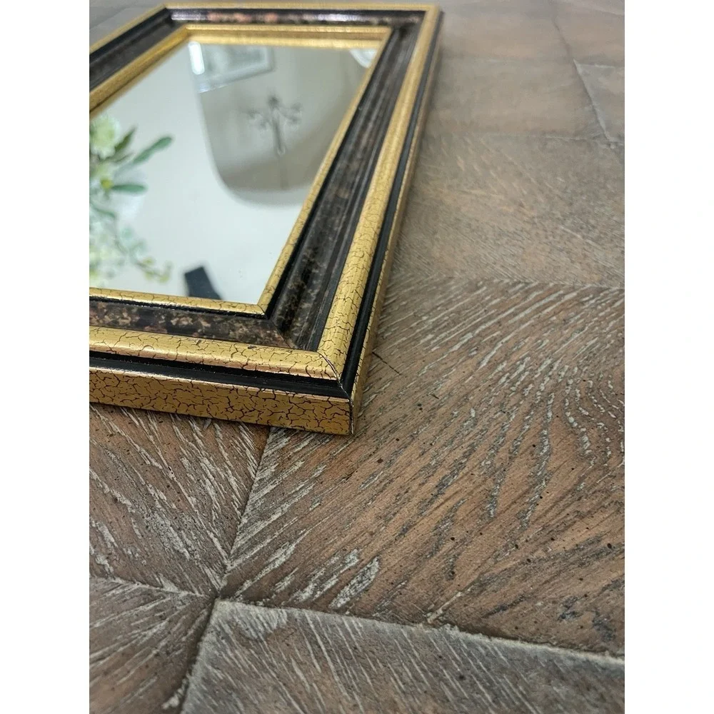 Vtg Gold & Brown Crackle Finish Framed Accent Wall Mirror Rectangle 8.5 x 14.5